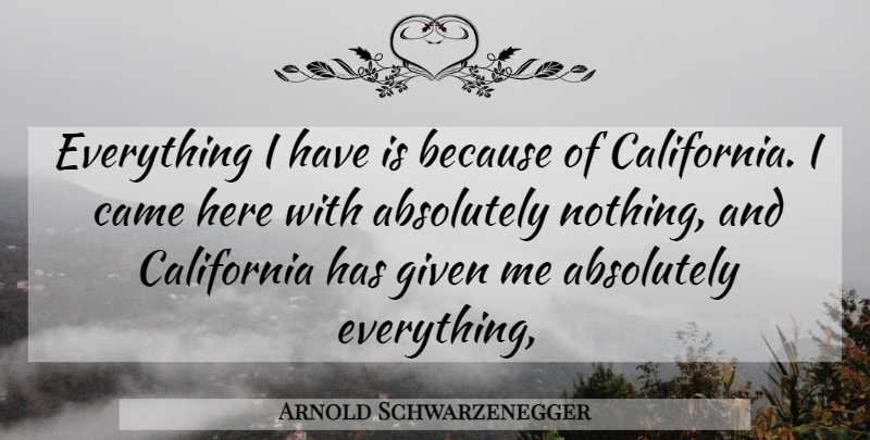 Arnold Schwarzenegger Quote About Absolutely, California, Came, Given: Everything I Have Is Because...