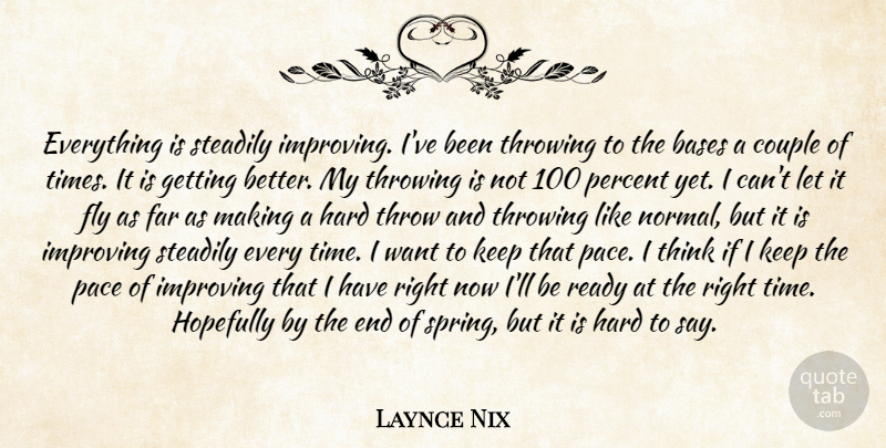 Laynce Nix Quote About Bases, Couple, Far, Fly, Hard: Everything Is Steadily Improving Ive...