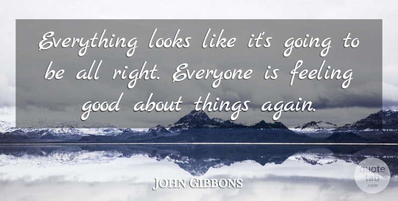 John Gibbons Quote About Feeling, Good, Looks: Everything Looks Like Its Going...