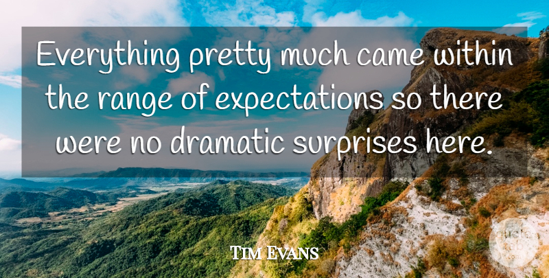 Tim Evans Quote About Came, Dramatic, Range, Surprises, Within: Everything Pretty Much Came Within...