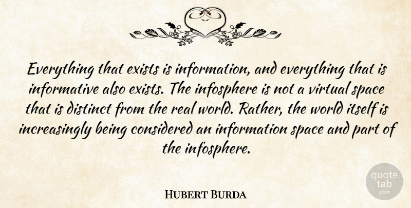 Hubert Burda Quote About Considered, Distinct, Information, Itself, Virtual: Everything That Exists Is Information...