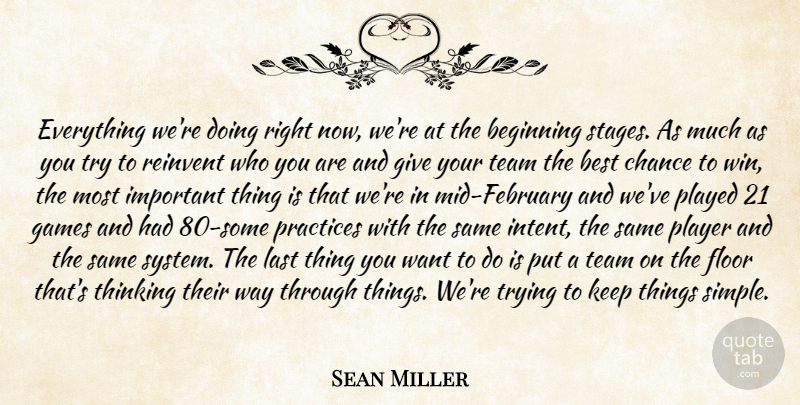 Sean Miller Quote About Beginning, Best, Chance, Floor, Games: Everything Were Doing Right Now...