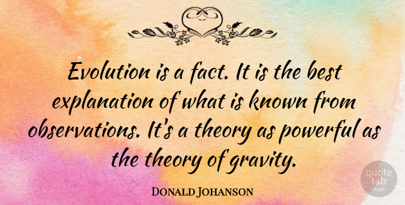 Donald Johanson Quote About Best, Known, Theory: Evolution Is A Fact It...