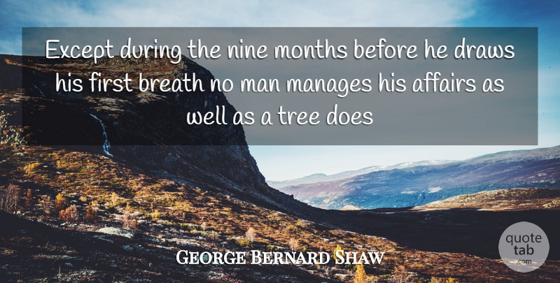 George Bernard Shaw Quote About Affairs, Breath, Draws, Except, Man: Except During The Nine Months...