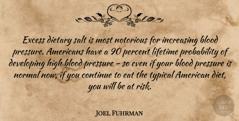Joel Fuhrman Quote About Blood, Continue, Developing, Diet, Eat: Excess Dietary Salt Is Most...