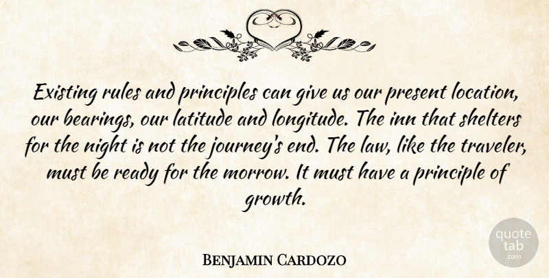 Benjamin Cardozo Quote About Existing, Inn, Justice, Latitude, Night: Existing Rules And Principles Can...