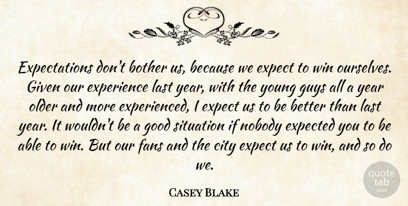 Casey Blake Quote About Bother, City, Expect, Expected, Experience: Expectations Dont Bother Us Because...