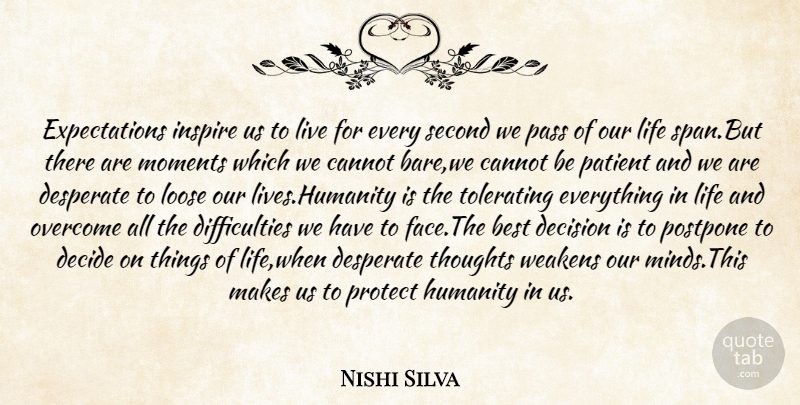 Nishi Silva Quote About Best, Cannot, Decide, Decision, Desperate: Expectations Inspire Us To Live...