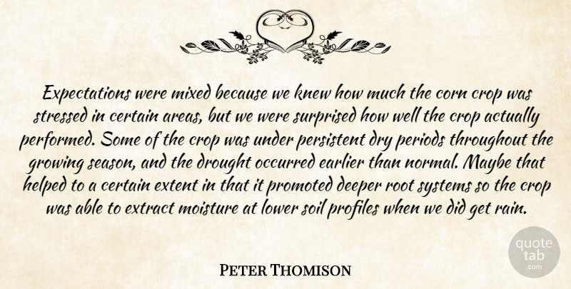 Peter Thomison Quote About Certain, Corn, Crop, Deeper, Drought: Expectations Were Mixed Because We...