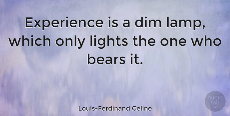 Louis-Ferdinand Celine Quote About Light, Bears, Lamps: Experience Is A Dim Lamp...
