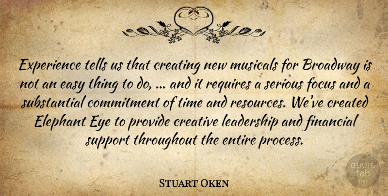 Stuart Oken Quote About Broadway, Commitment, Created, Creating, Creative: Experience Tells Us That Creating...