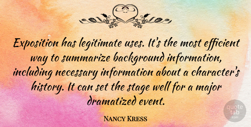 Nancy Kress Quote About Background, Efficient, Exposition, History, Including: Exposition Has Legitimate Uses Its...