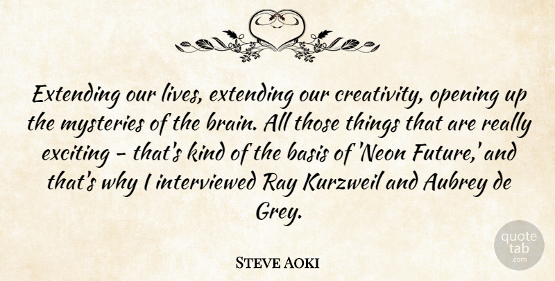 Steve Aoki Quote About Basis, Exciting, Extending, Future, Mysteries: Extending Our Lives Extending Our...