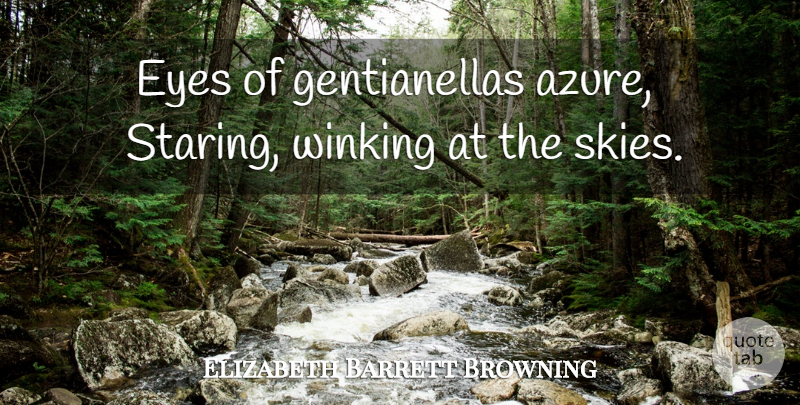 Elizabeth Barrett Browning Quote About Eye, Sky, Azure: Eyes Of Gentianellas Azure Staring...