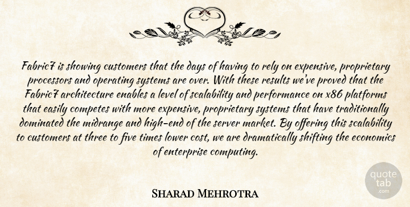 Sharad Mehrotra Quote About Architecture, Customers, Days, Dominated, Easily: Fabric7 Is Showing Customers That...