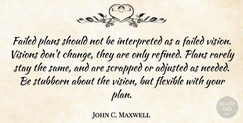 John C. Maxwell Quote About Leadership, Vision, Stubborn: Failed Plans Should Not Be...