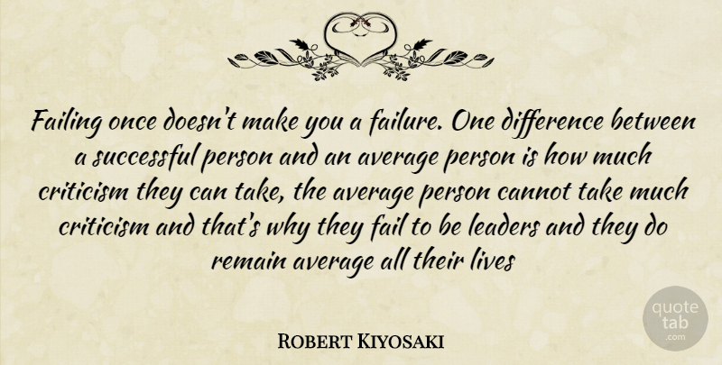 Robert Kiyosaki Quote About Successful, Average, Differences: Failing Once Doesnt Make You...