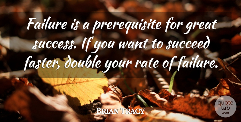 Brian Tracy Quote About Want, Succeed, Great Success: Failure Is A Prerequisite For...