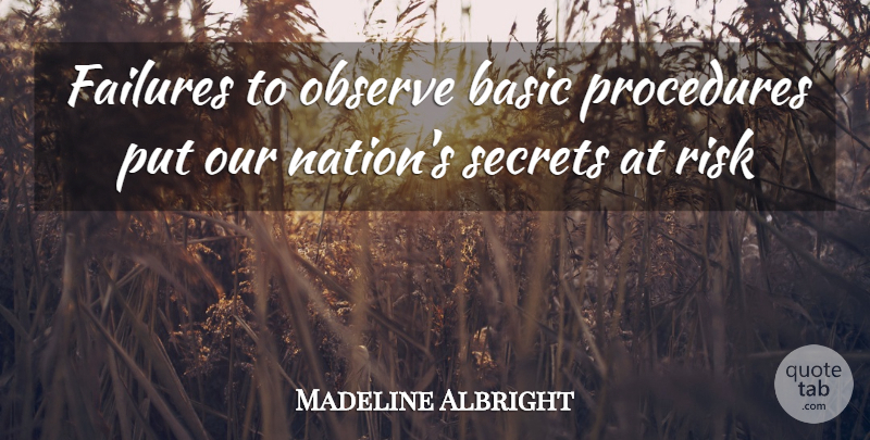Madeline Albright Quote About Basic, Failures, Observe, Procedures, Risk: Failures To Observe Basic Procedures...