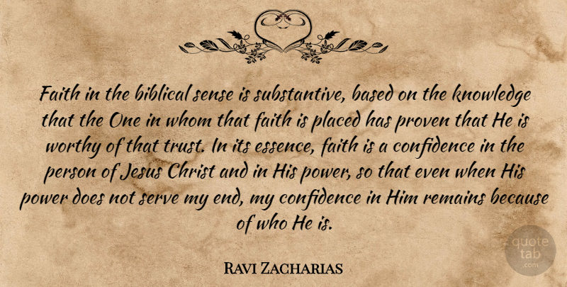 Ravi Zacharias Quote About Jesus, Biblical, Essence: Faith In The Biblical Sense...
