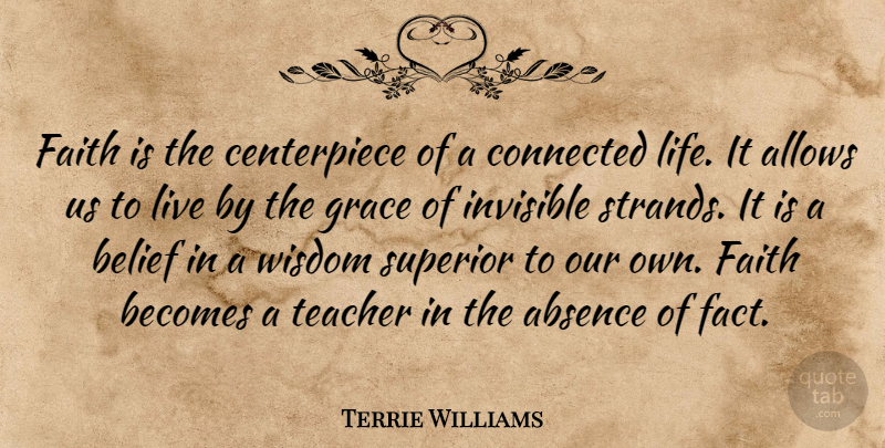 Terrie Williams Quote About Absence, Becomes, Belief, Connected, Faith: Faith Is The Centerpiece Of...