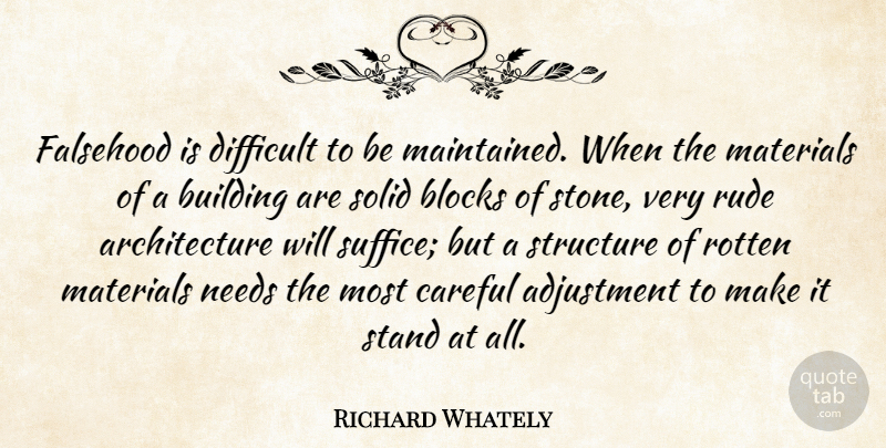 Richard Whately Quote About Block, Rude, Needs: Falsehood Is Difficult To Be...