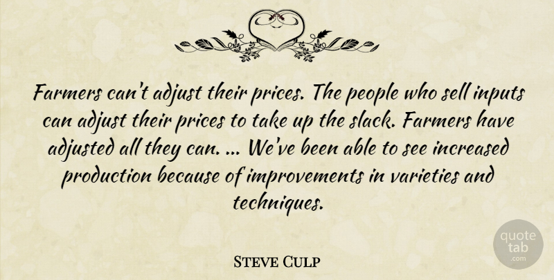 Steve Culp Quote About Adjust, Adjusted, Farmers, Increased, Inputs: Farmers Cant Adjust Their Prices...