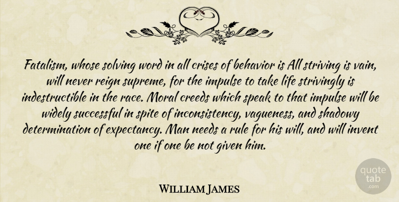 William James Quote About Determination, Successful, Men: Fatalism Whose Solving Word In...