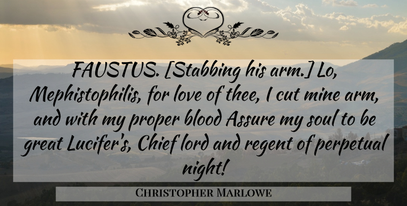 Christopher Marlowe Quote About Cutting, Night, Blood: Faustus Stabbing His Arm Lo...