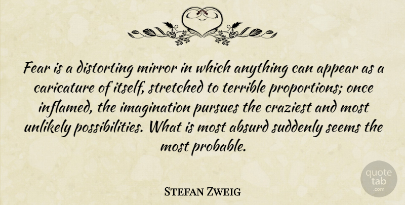 Stefan Zweig Quote About Fear, Mirrors, Imagination: Fear Is A Distorting Mirror...