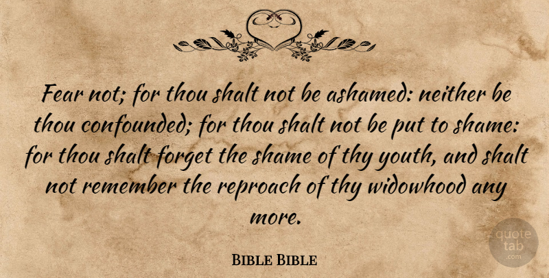 Bible Bible Quote About Fear, Forget, Neither, Remember, Reproach: Fear Not For Thou Shalt...