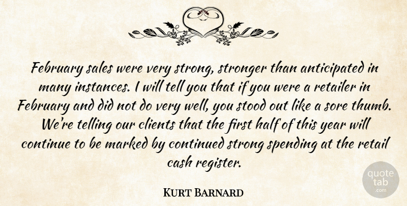 Kurt Barnard Quote About Cash, Clients, Continue, Continued, February: February Sales Were Very Strong...