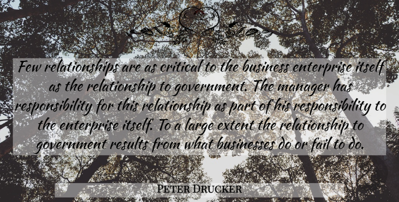 Peter Drucker Quote About Responsibility, Government, Lobbying: Few Relationships Are As Critical...