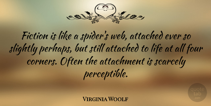 Virginia Woolf Quote About Life, Writing, Attachment: Fiction Is Like A Spiders...