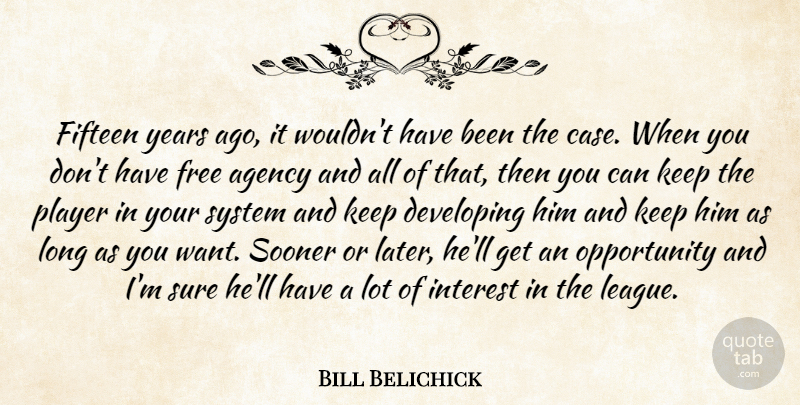Bill Belichick Quote About Agency, Developing, Fifteen, Free, Interest: Fifteen Years Ago It Wouldnt...