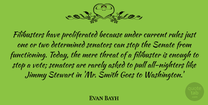 Evan Bayh Quote About Two, Today, Determined: Filibusters Have Proliferated Because Under...