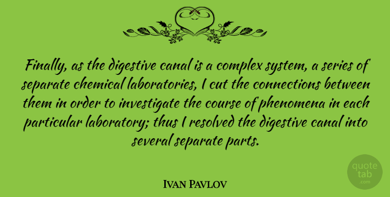 Ivan Pavlov Quote About Cutting, Order, Connections: Finally As The Digestive Canal...
