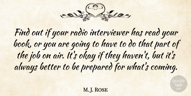 M. J. Rose Quote About Job, Okay, Prepared, Radio: Find Out If Your Radio...
