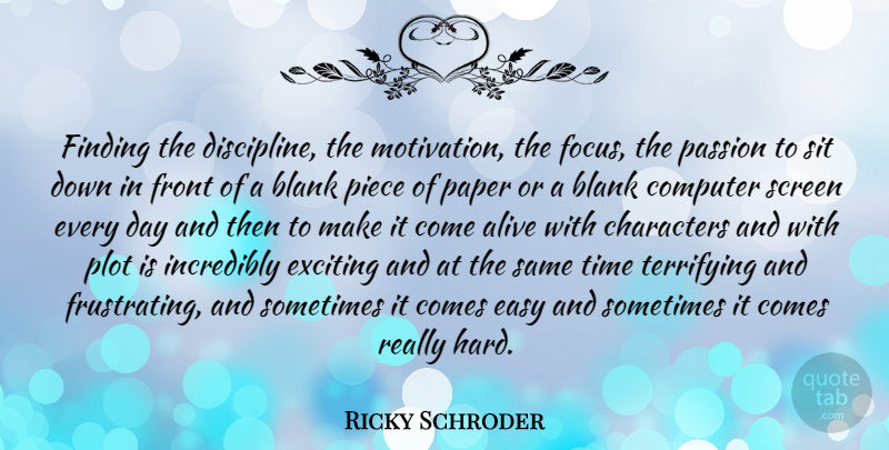Ricky Schroder Quote About Alive, Blank, Characters, Computer, Easy: Finding The Discipline The Motivation...