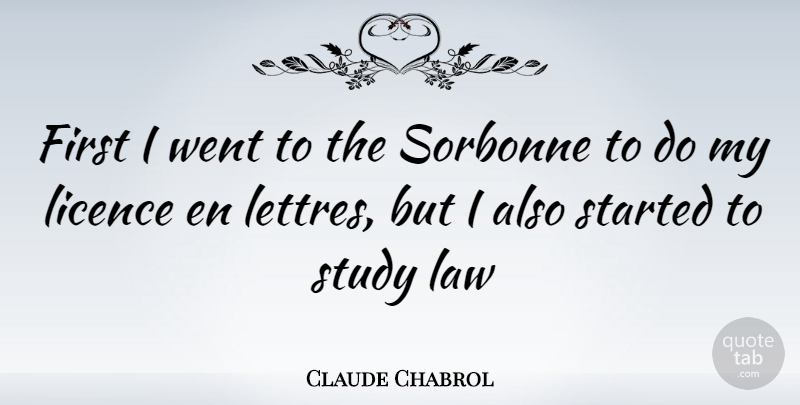 Claude Chabrol Quote About Law, Firsts, Study: First I Went To The...