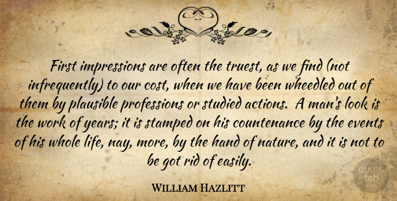 William Hazlitt Quote About Men, Hands, Years: First Impressions Are Often The...