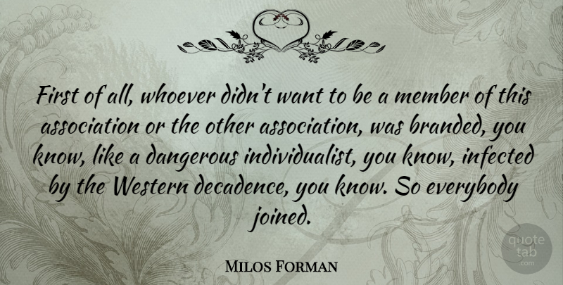 Milos Forman Quote About Everybody, Infected, Western, Whoever: First Of All Whoever Didnt...