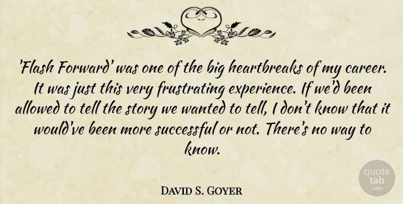 David S. Goyer Quote About Allowed, Experience, Successful: Flash Forward Was One Of...