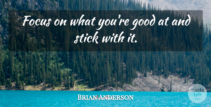 Brian Anderson Quote About Focus, Good, Stick: Focus On What Youre Good...