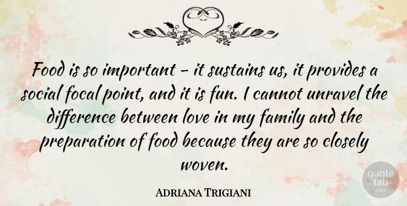 Adriana Trigiani Quote About Fun, Differences, Preparation: Food Is So Important It...
