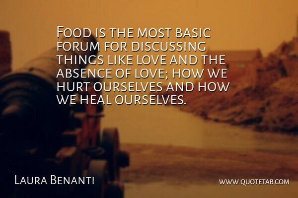 Laura Benanti Quote About Absence, Basic, Discussing, Food, Forum: Food Is The Most Basic...