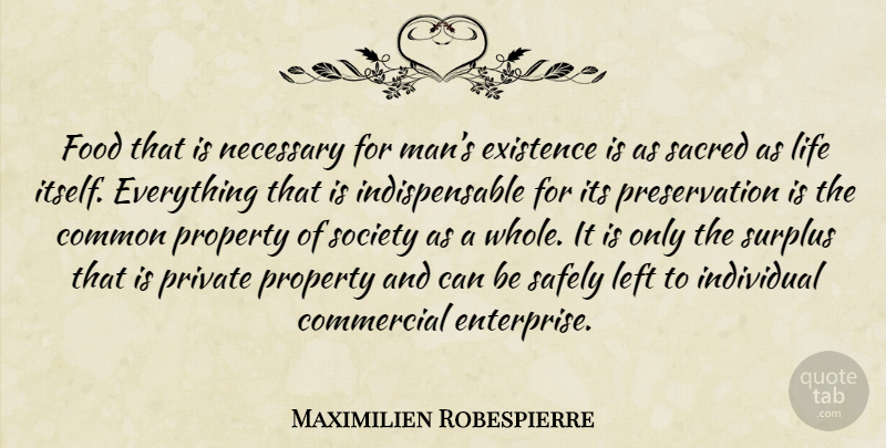 Maximilien Robespierre Quote About Men, Sacred, Common: Food That Is Necessary For...