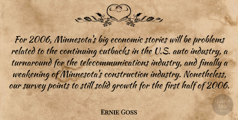 Ernie Goss Quote About Auto, Continuing, Economic, Finally, Growth: For 2006 Minnesotas Big Economic...