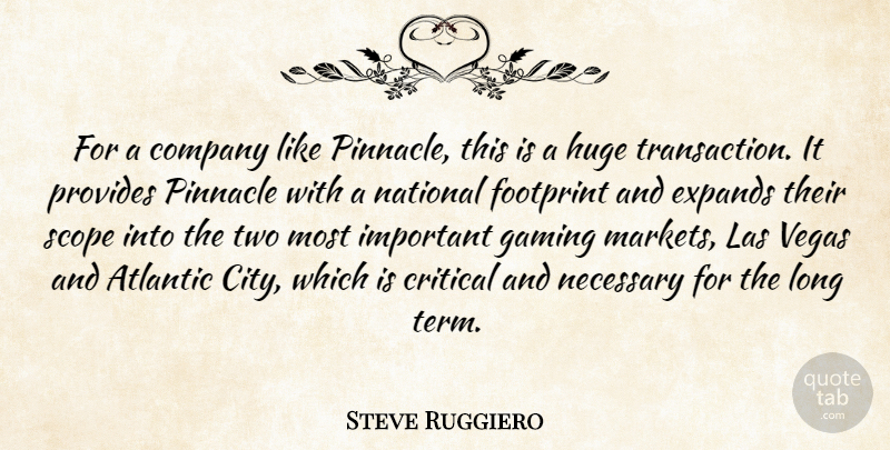 Steve Ruggiero Quote About Atlantic, Company, Critical, Footprint, Gaming: For A Company Like Pinnacle...
