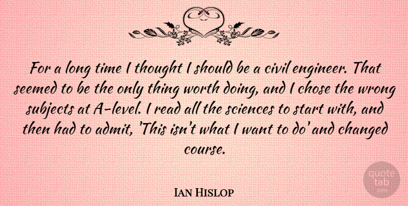Ian Hislop Quote About Changed, Chose, Civil, Sciences, Seemed: For A Long Time I...